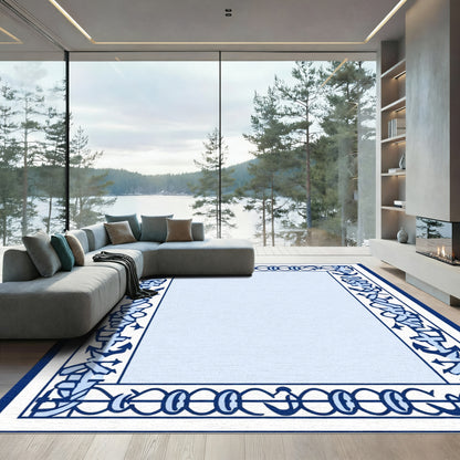 Navy Blue Anchor Chain Border Rug