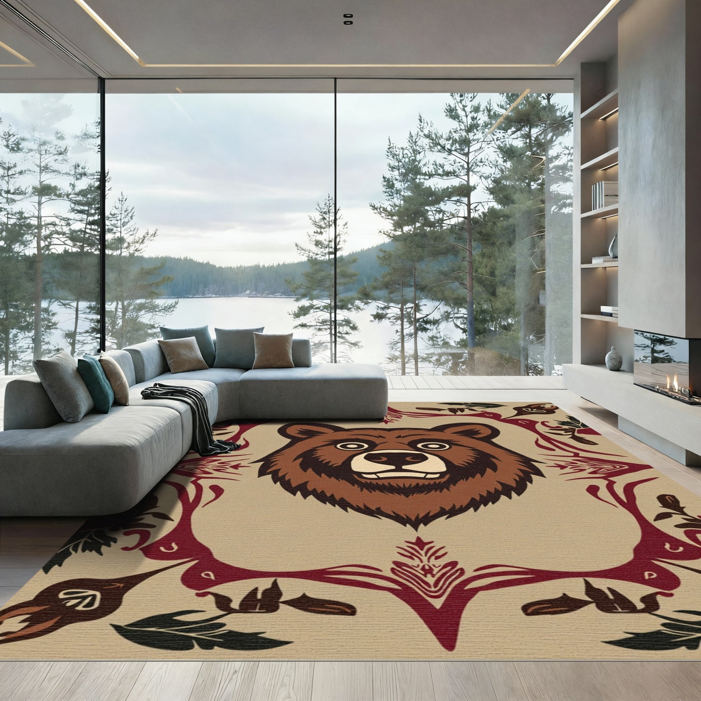 Brown Bear Woodland Folk Art Rug