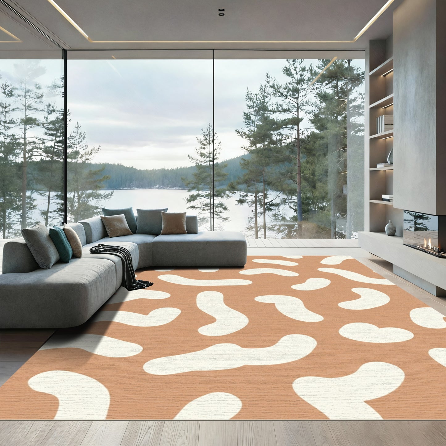 Terracotta Cream Irregular Blob Rug