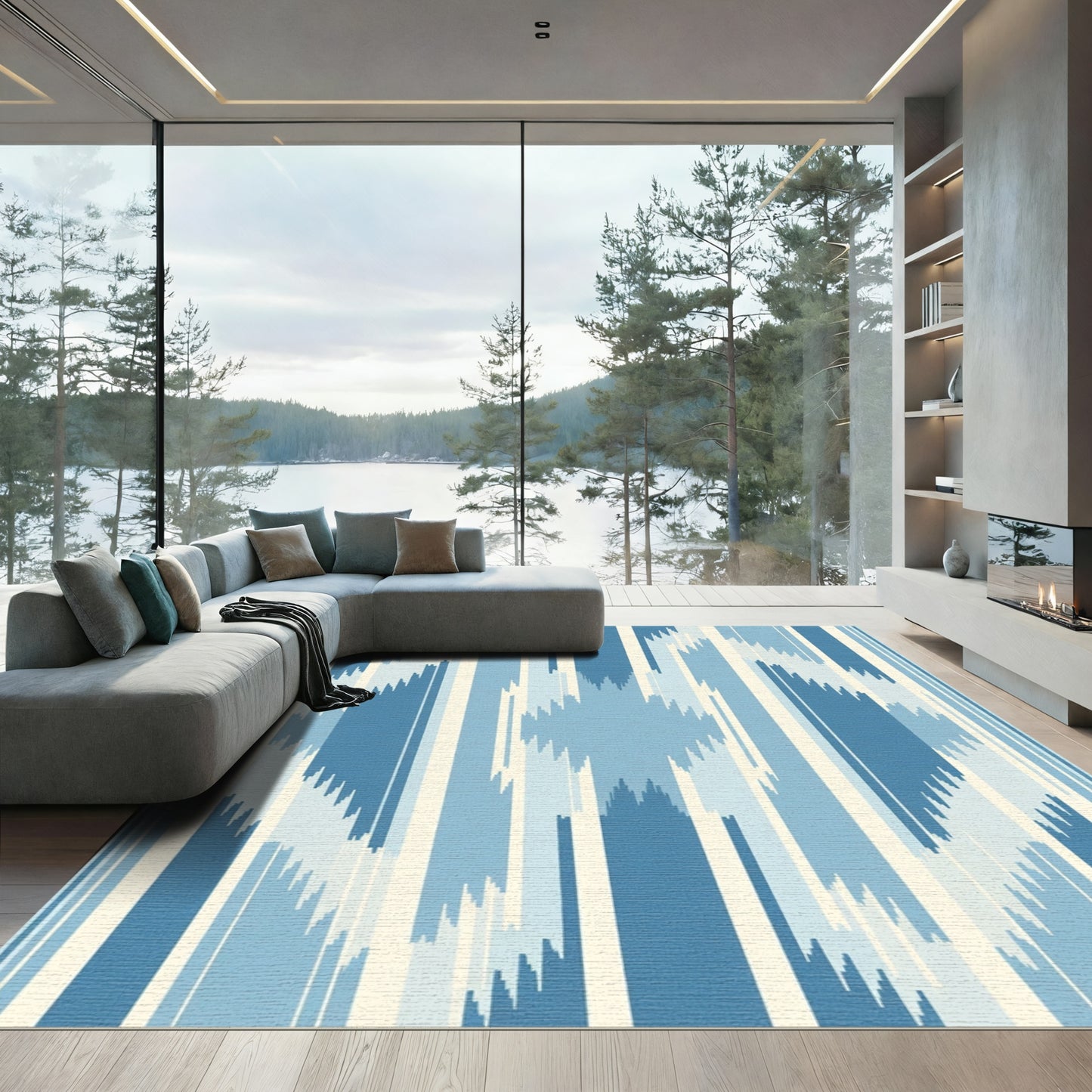 Coastal Blue Striped Diamond Rug