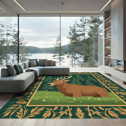 Forest Stag Elegant Woodland Branch Border Rug