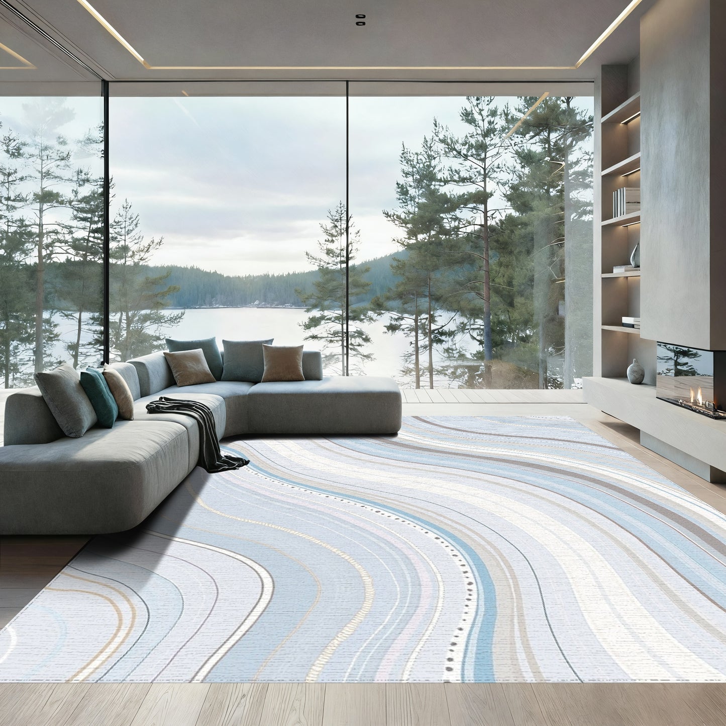 Blue Gray Wavy Abstract Rug
