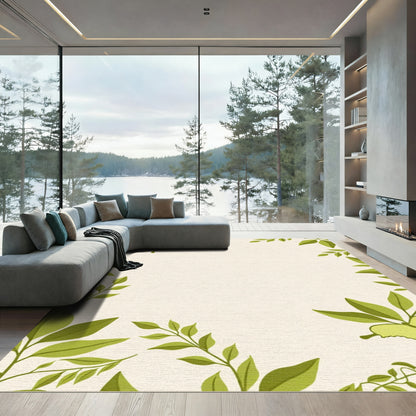 Lovely Chartreuse Butterfly Leaf Border Rug