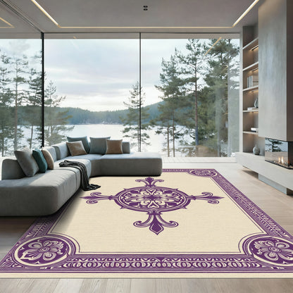 Rich Plum Floral Crest Frame Rug