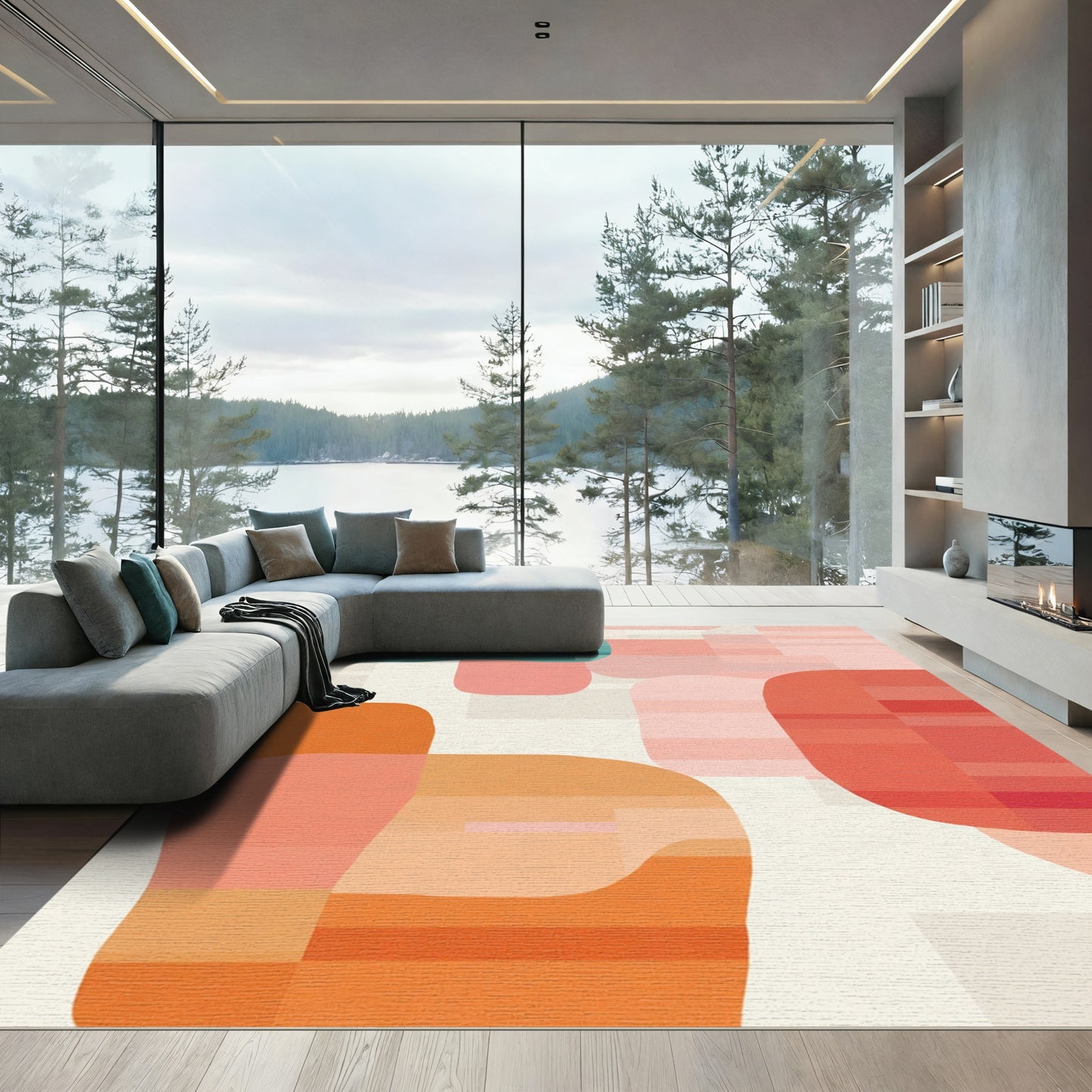 Abstract Coral Teal Rounded Shapes Rug