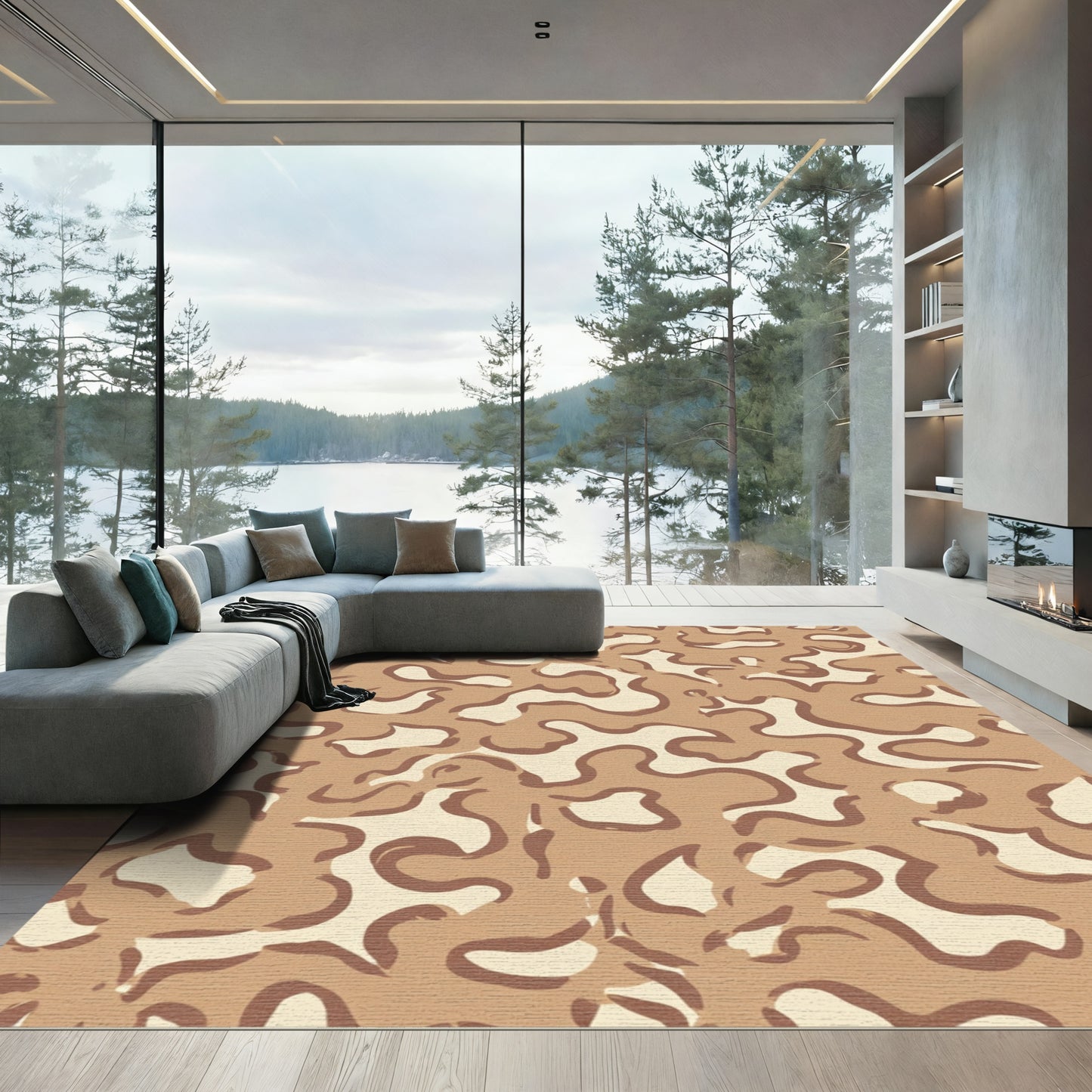 Earthy Tan Organic Swirl Rug