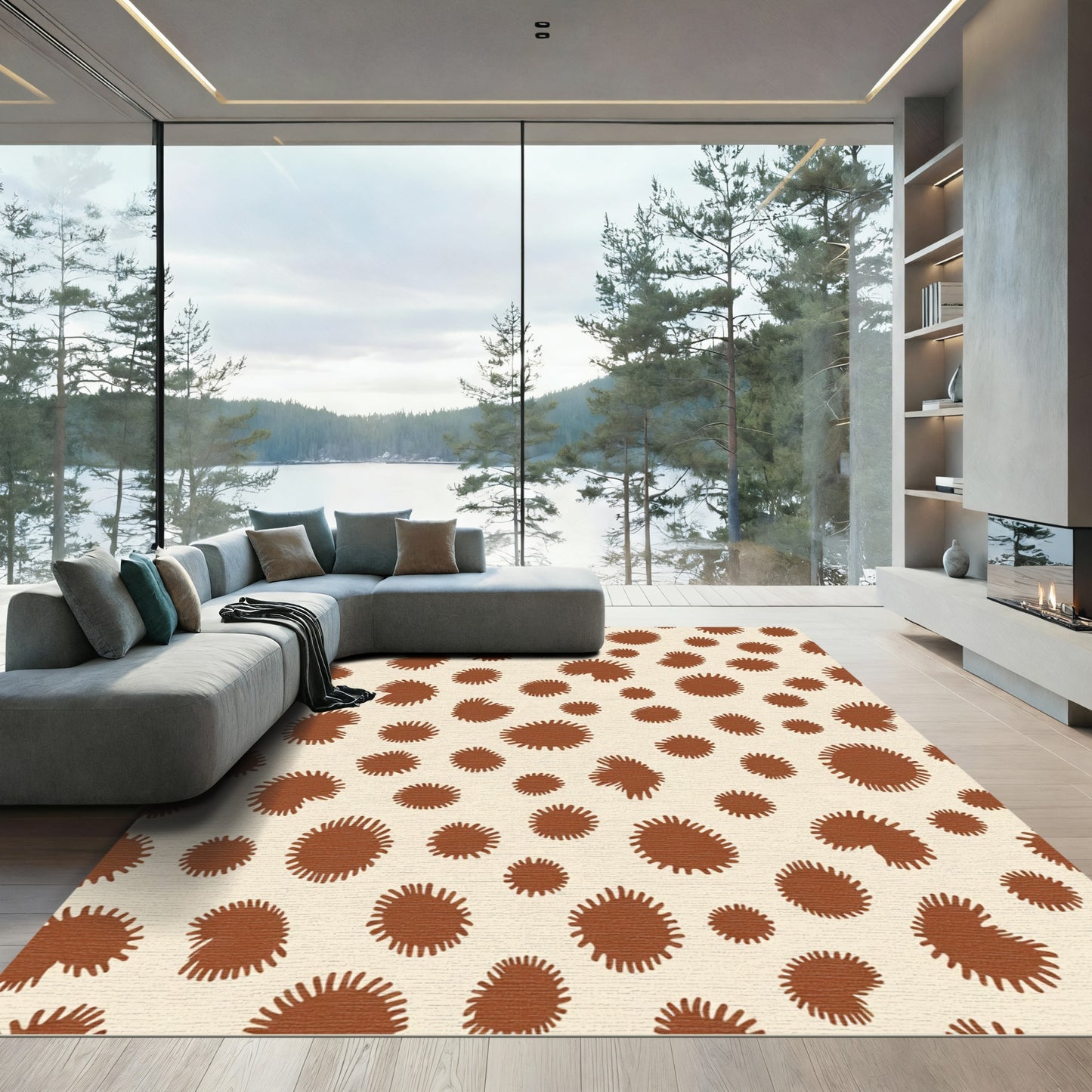 Brown Spotted Organic Irregular Shapes Rug