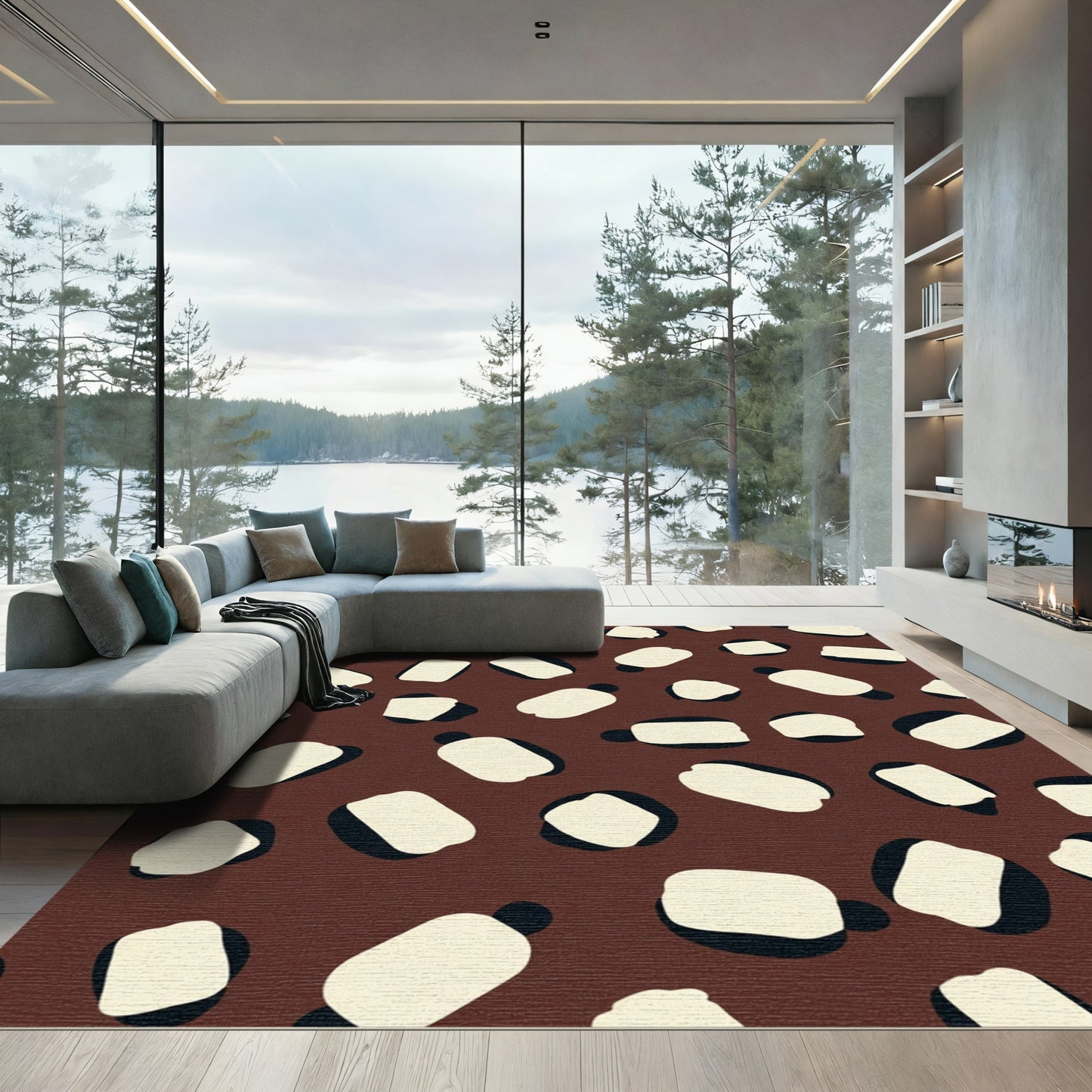 Brown Cream Scattered Pebble Rug