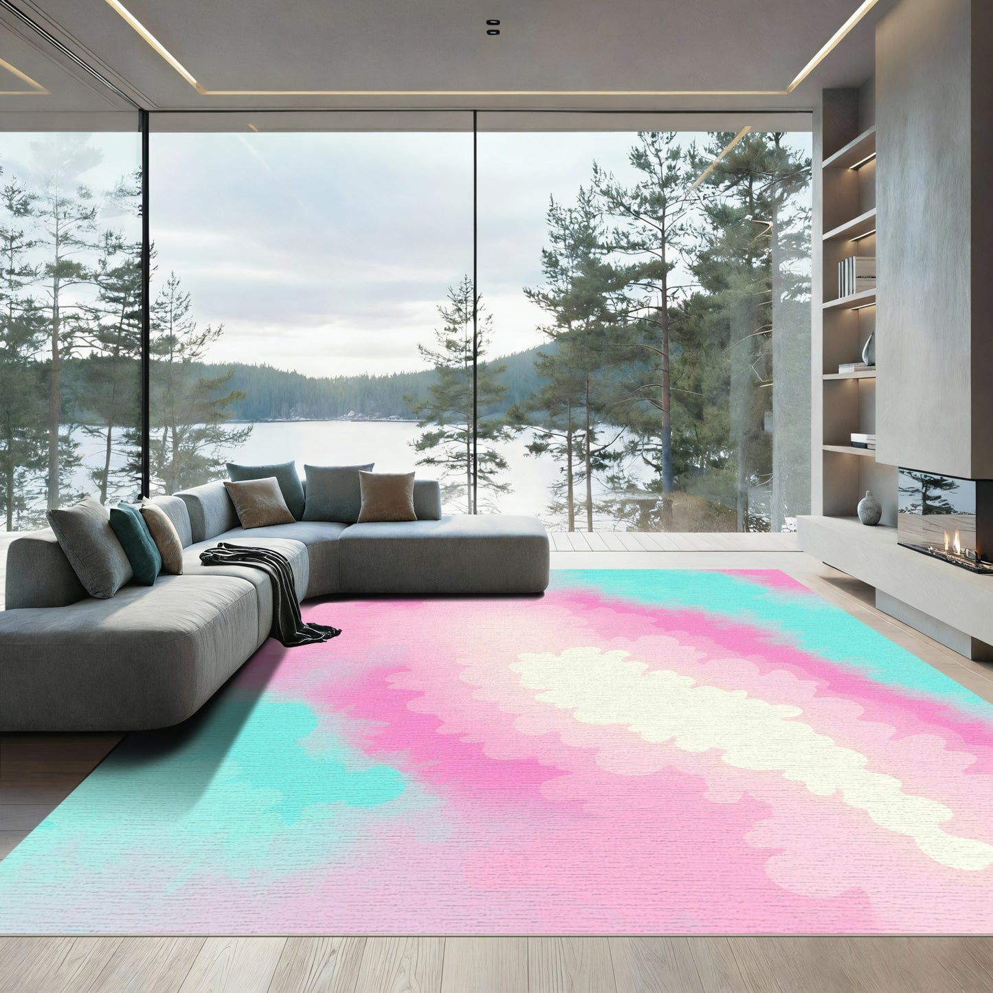 Pastel Pink Aqua Cloud Swirl Rug