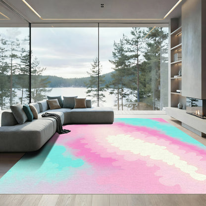 Pastel Pink Aqua Cloud Swirl Rug