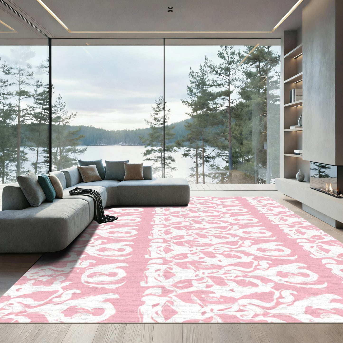 Soft Pink Organic Swirl Abstraction Rug