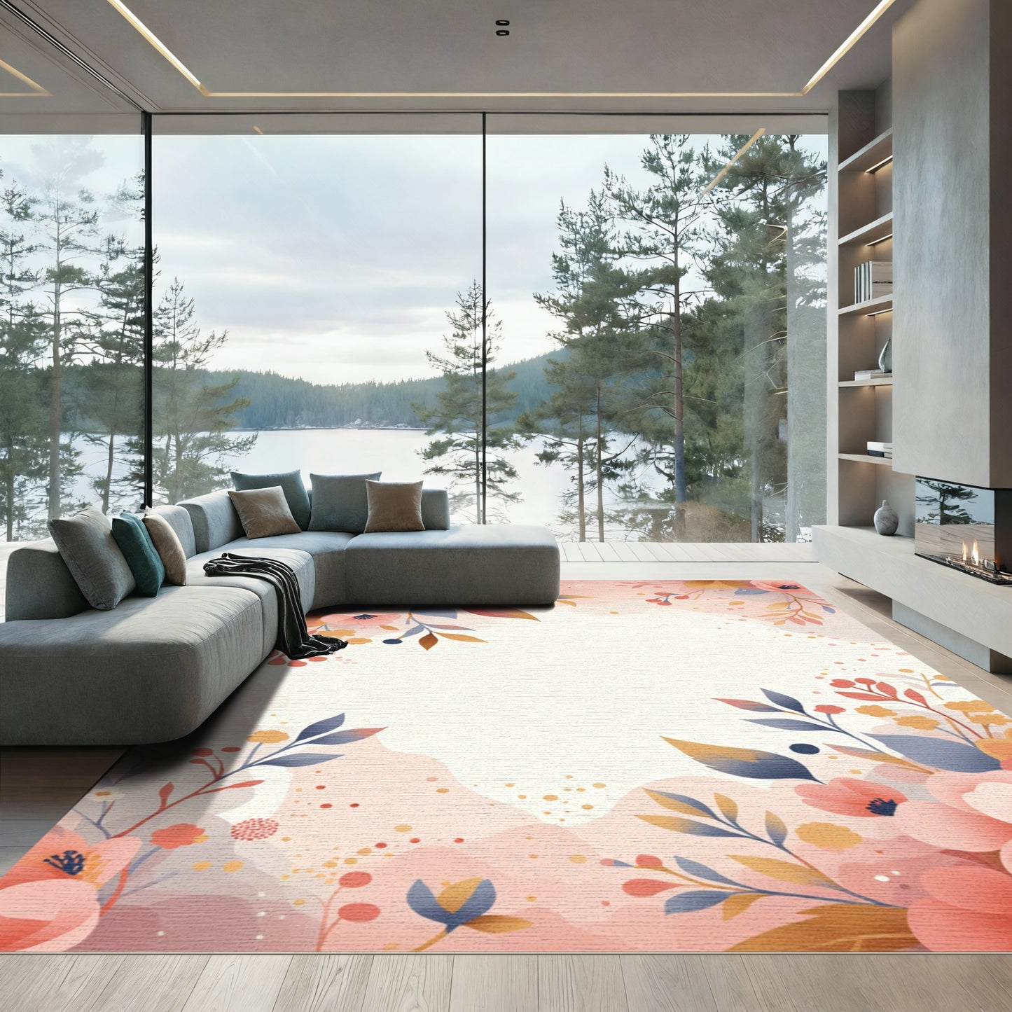 Soft Coral Blossom Garden Bloom Rug