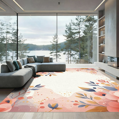 Soft Coral Blossom Garden Bloom Rug