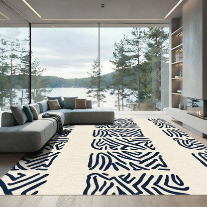 Deep Blue Abstract Maze Blocks Rug