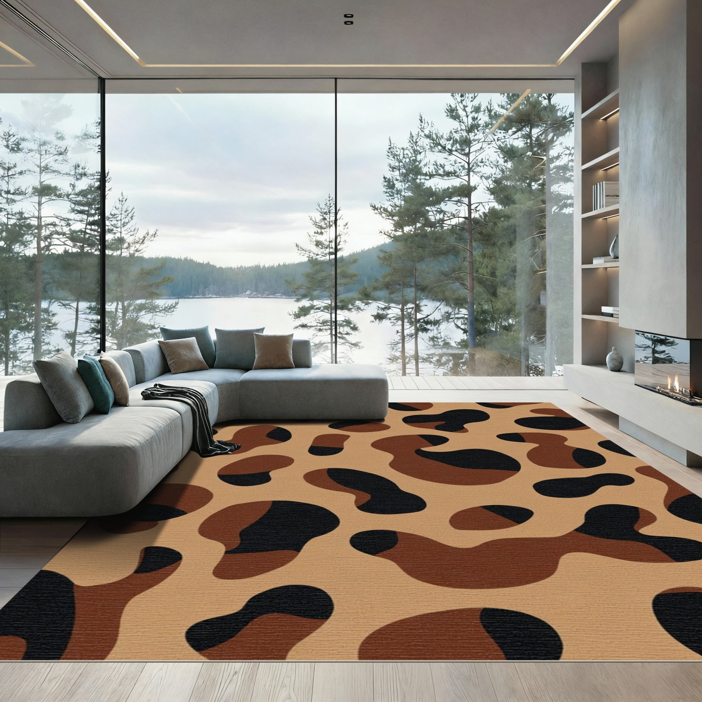 Brown Black Abstract Spots Rug