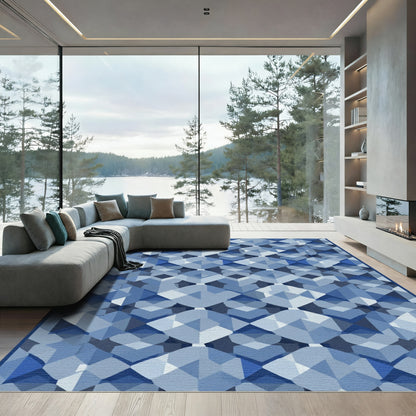 Diamond Geometric Mosaic Blue Rug
