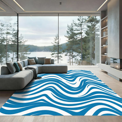 Bold Blue Flowing Swirls Rug
