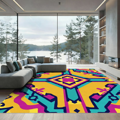 Bold Yellow Teal Magenta Geometric Rug