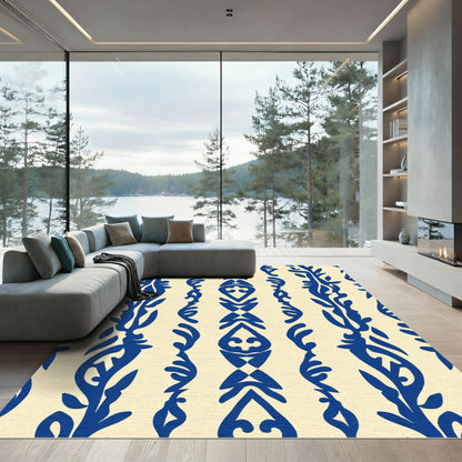 Deep Blue Organic Vertical Stripe Rug