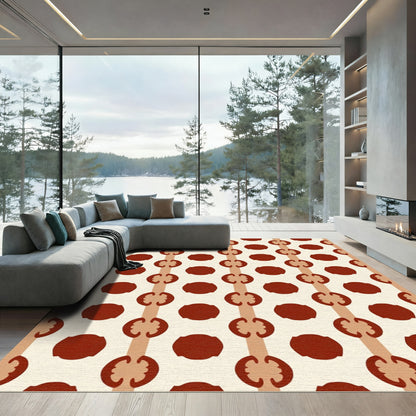 Crimson Circles Vertical Stripe Arrangement Rug