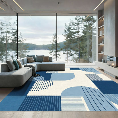 Geometric Navy Blue Abstract Forms Rug