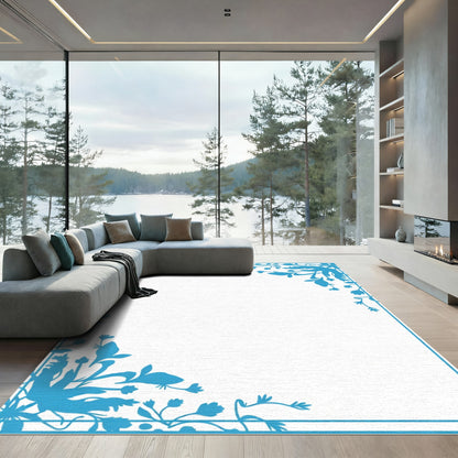 Blue Floral Corner Border Rug
