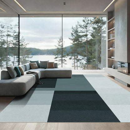 Cool-toned Geometric Block Rug