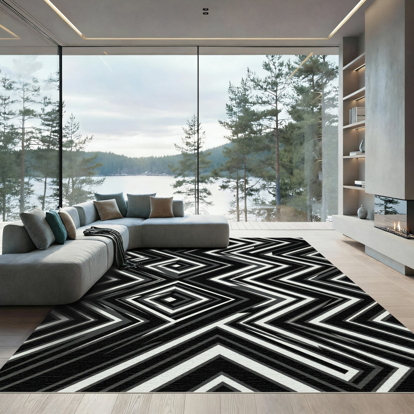 Monochromatic Sharp Geometric Zigzag Square Rug