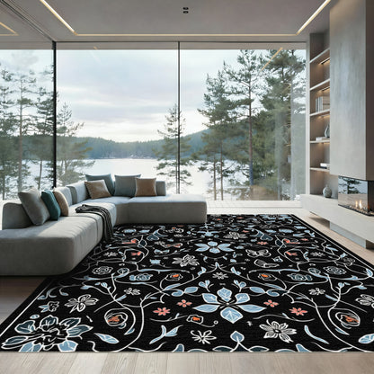 Midnight Garden Floral Butterfly Whimsy Rug