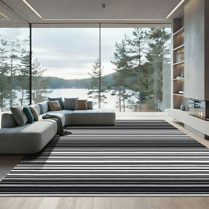 Abstract Black Gray White Stripe Area Rug