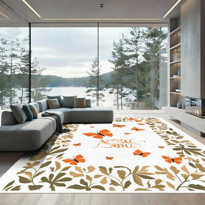 Whimsical Orange Butterflies Foliage Border Rug