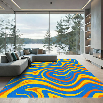 Bold Orange Blue Yellow Swirl Rug