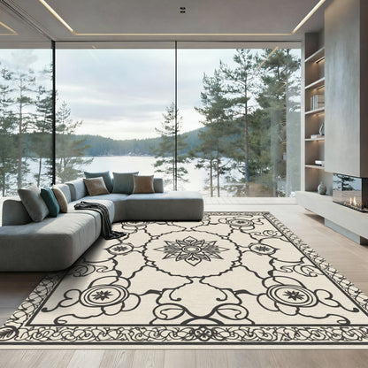 Elaborate Floral Symmetry Outline Rug