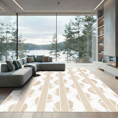 Soft Beige Striped Abstract Leaf Rug