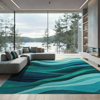 Teal Layered Waves Rug