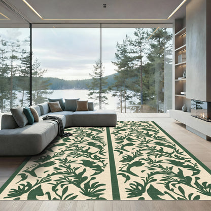 Verdant Green Floral Outline Rug