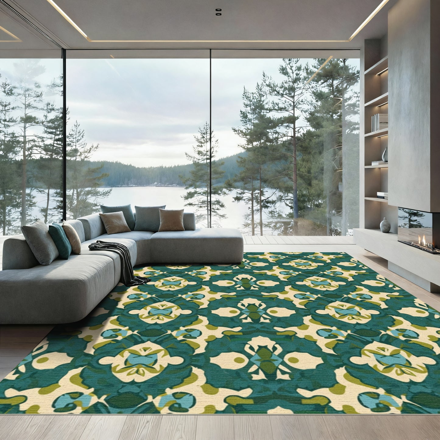 Emerald Teal Ivory Medallion Harmony Rug