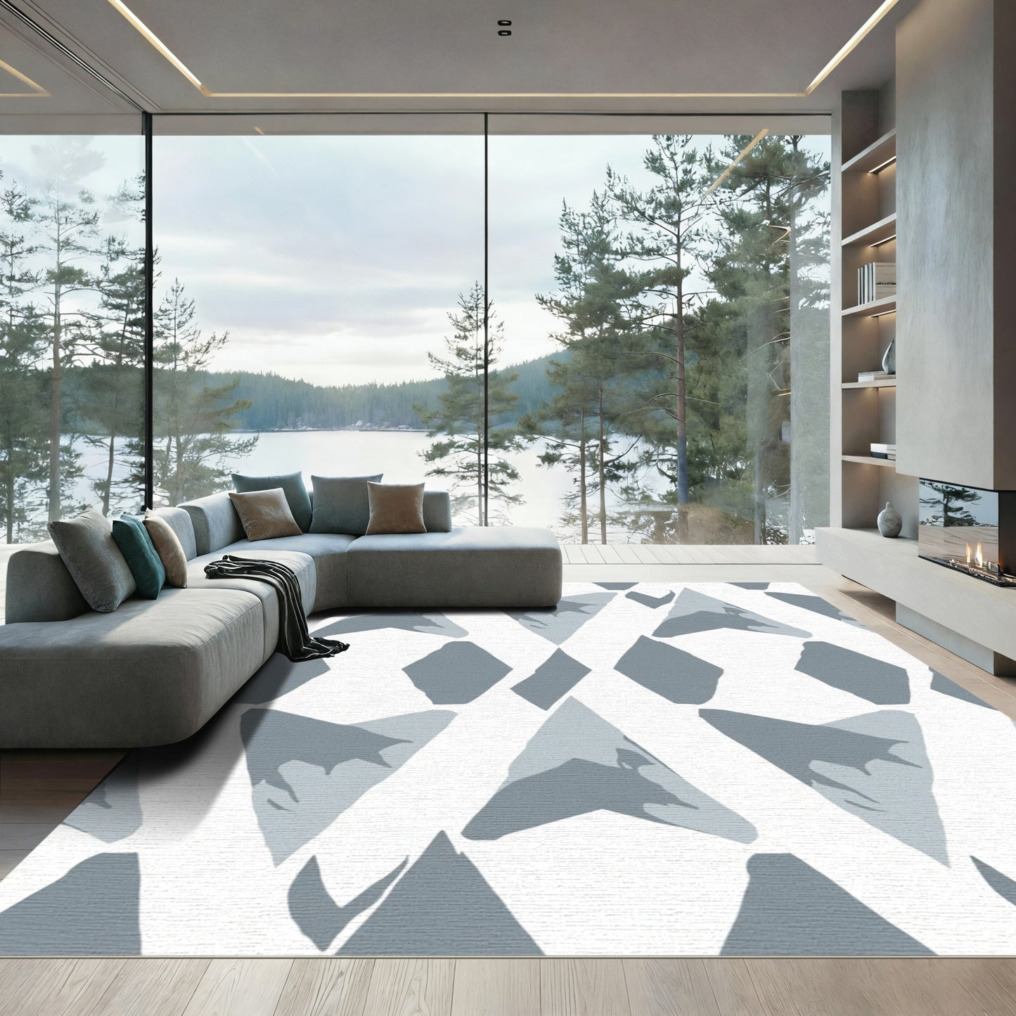 Gray Geometric Diamond and Triangle Mix Rug