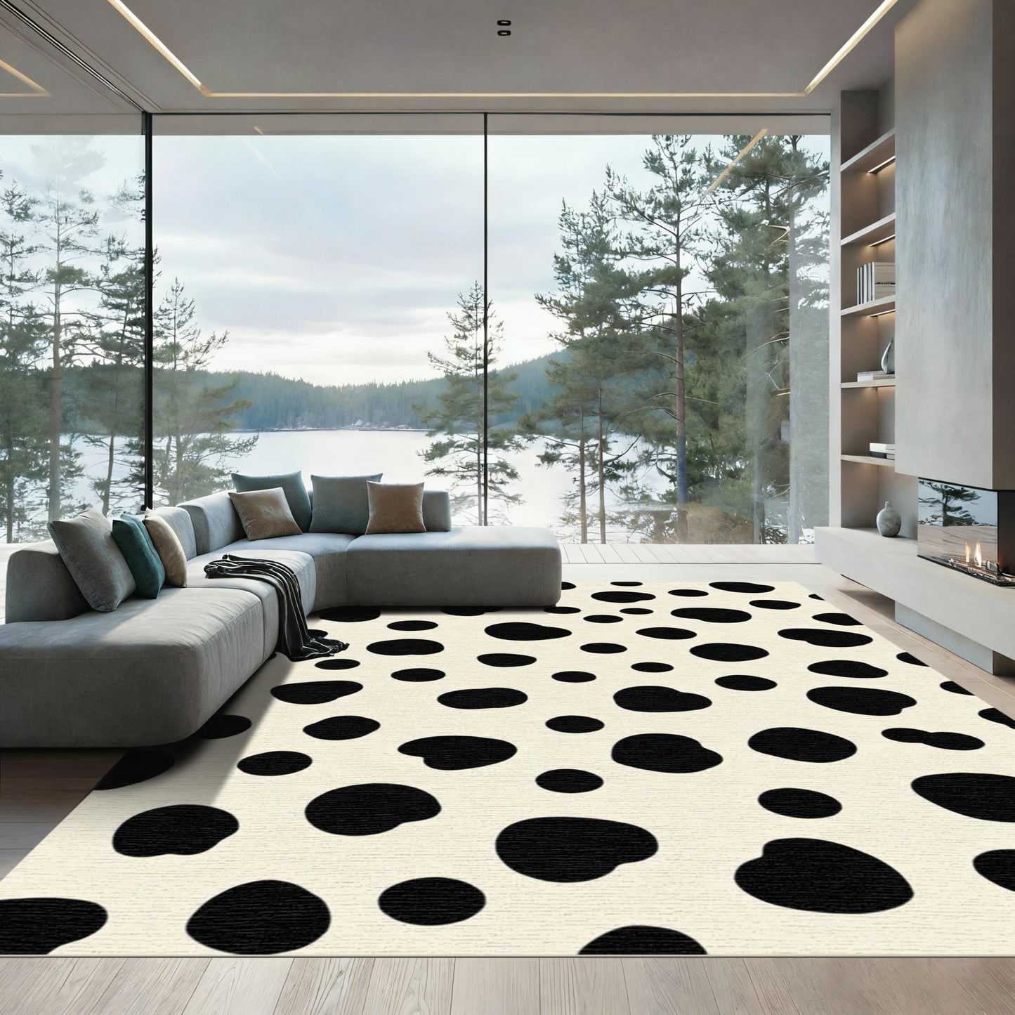 Cream Black Spotted Irregular Scatter Rug