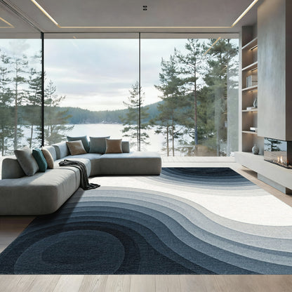 Layered Navy Gray Wave Rug