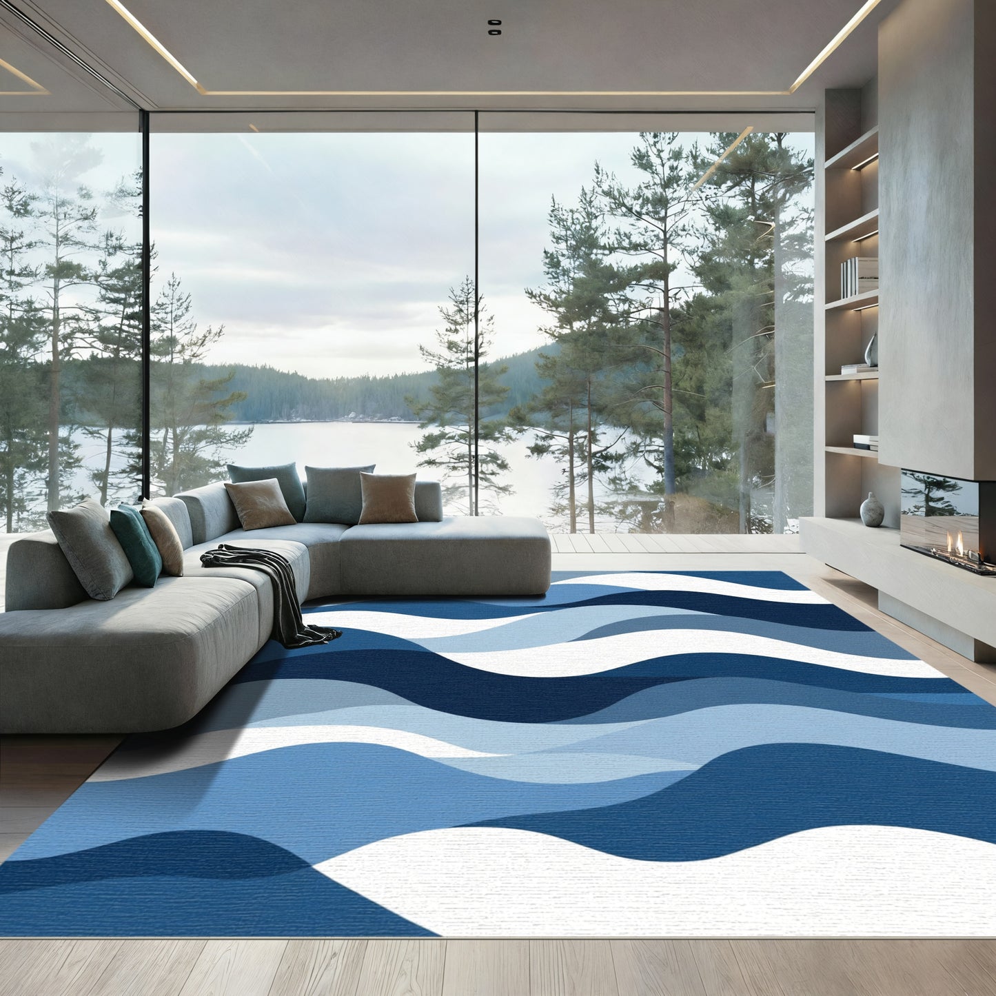 Flowing Azure Wave Layers Rug