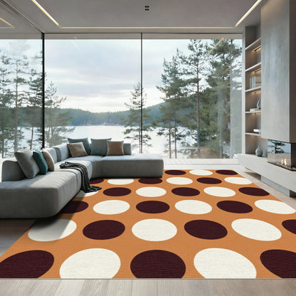 Retro Brown White Polka Dot Rounds Rug