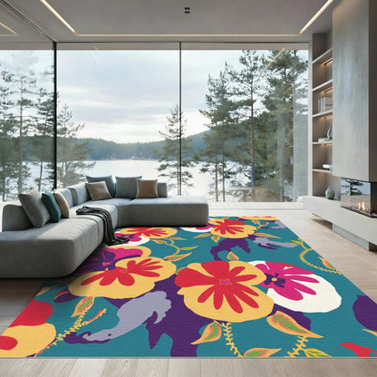 Vibrant Floral Watercolor Pansies Rug