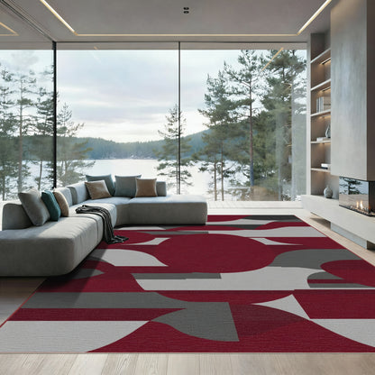 Crimson Gray Abstract Circles Overlay Rug