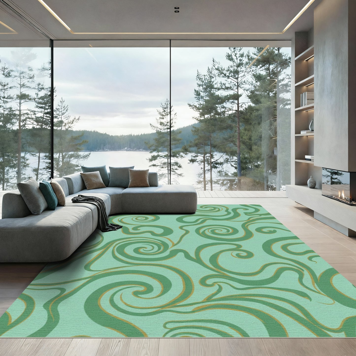 Aqua Green Swirl Flow Rug