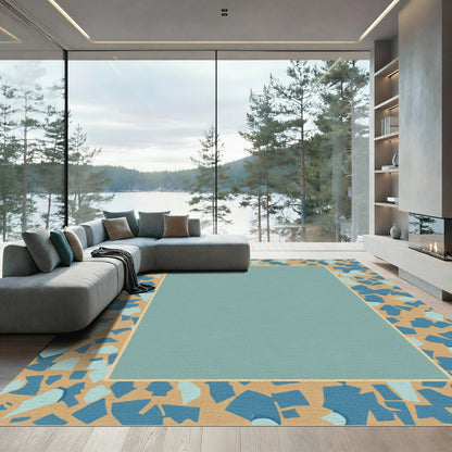 Modern Blue Tan Geometric Terrazzo Rug