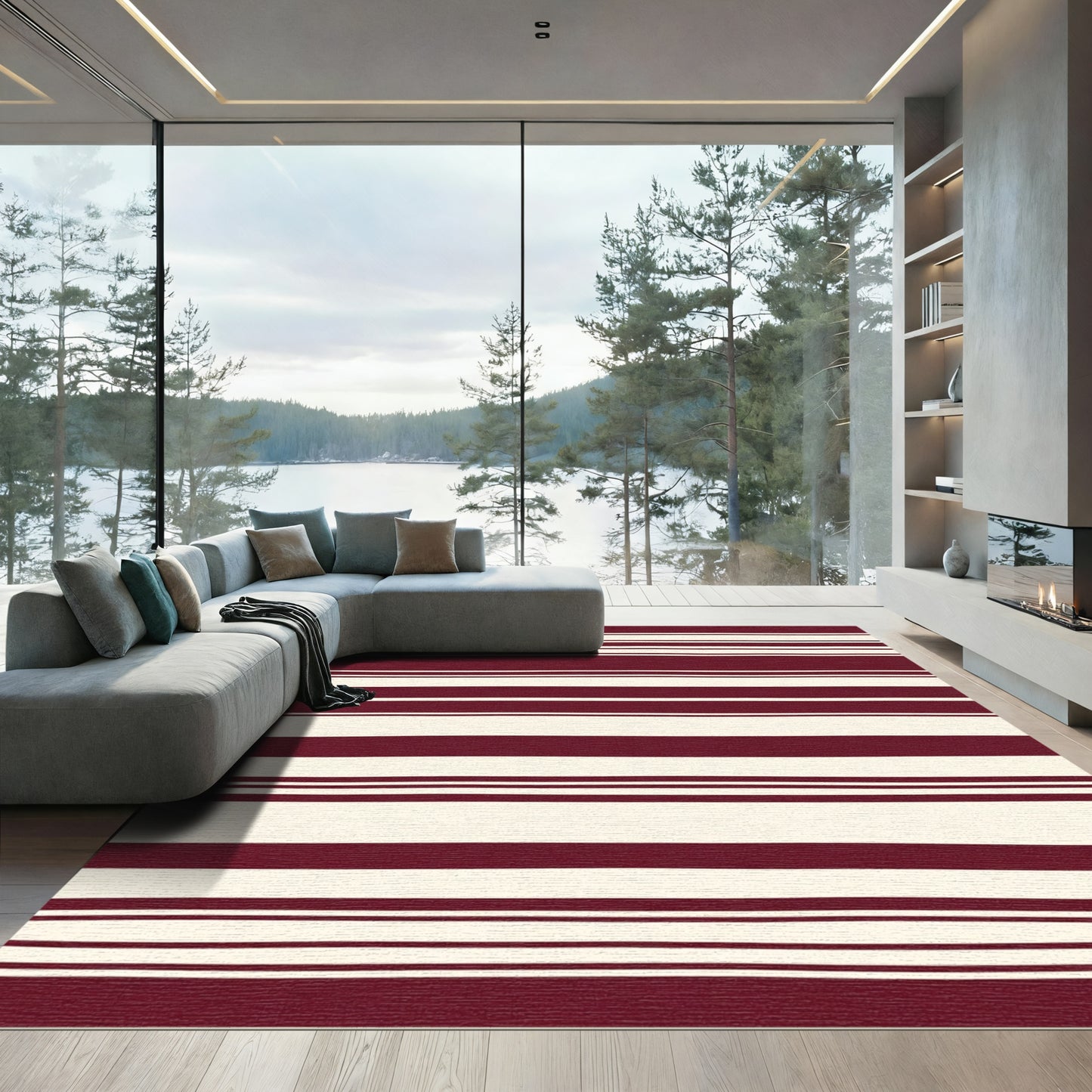 Deep Burgundy Cream Striped Harmony Rug