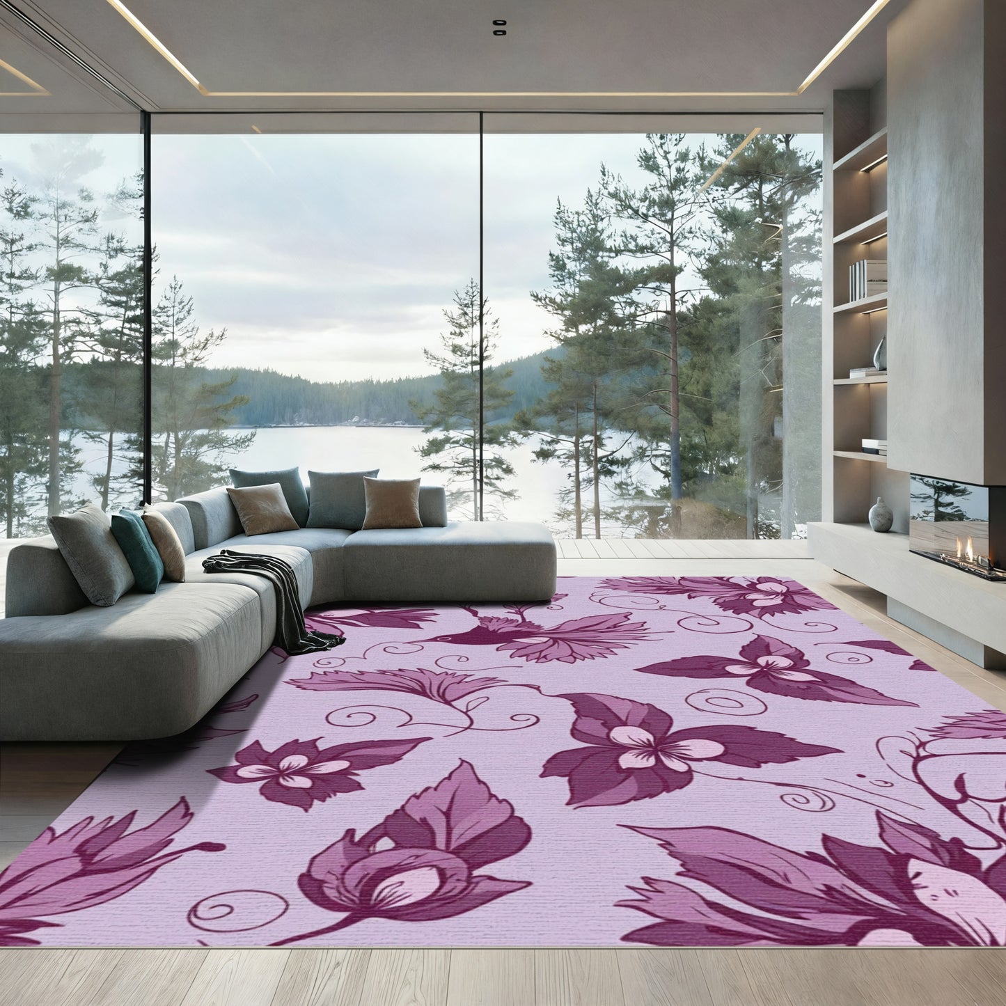 Aubergine Floral Bird Swirl Rug