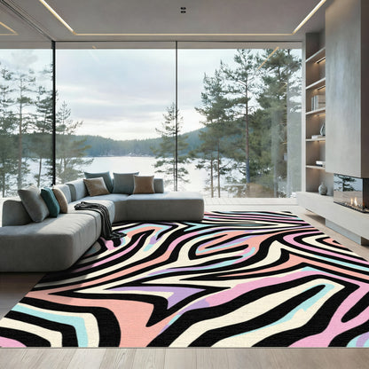 Pastel Zebra Stripe Swirl Rug