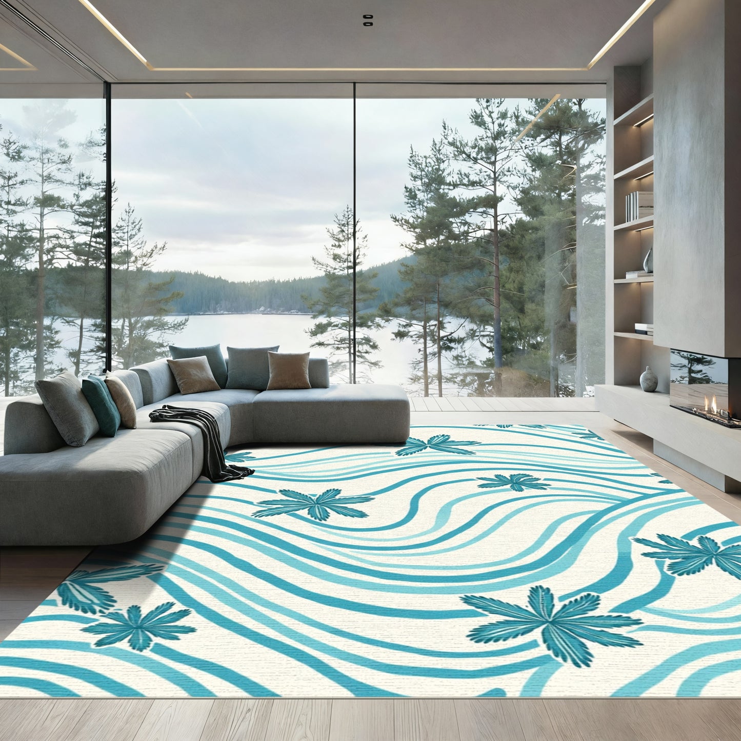 Ocean Blue Starfish Wave Rug